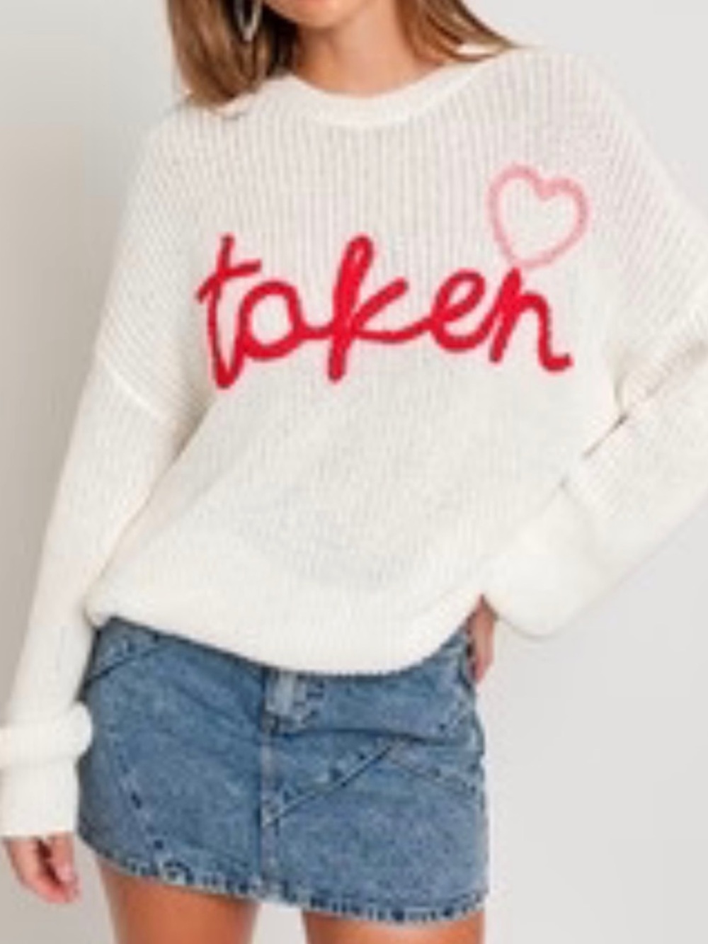 Le Lis | "Taken" Script Heart Embroidered Cotton Sweater XS